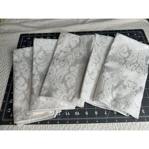 W. C. Designs Damask Fabric Cloth Napkins Vtg 19”Cotton Blend White Elegant 6 ea